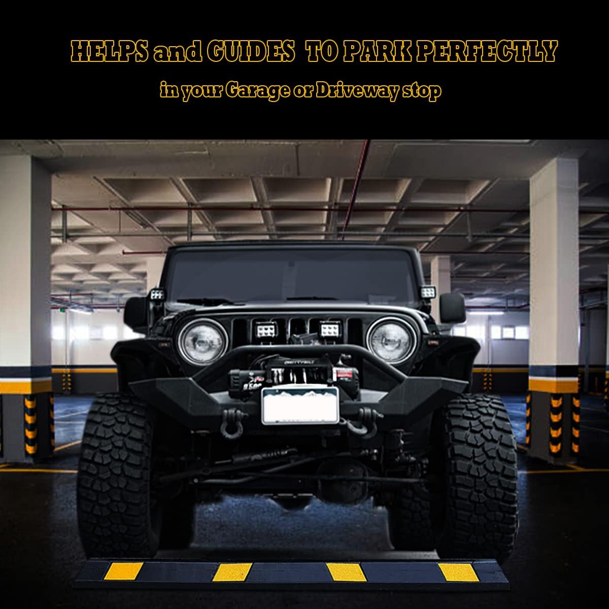Premium Quality Large Heavy Duty Rubber Parking Curb- 72” Stopper w/Yellow Reflective Tape Car Garage Wheel Stopper