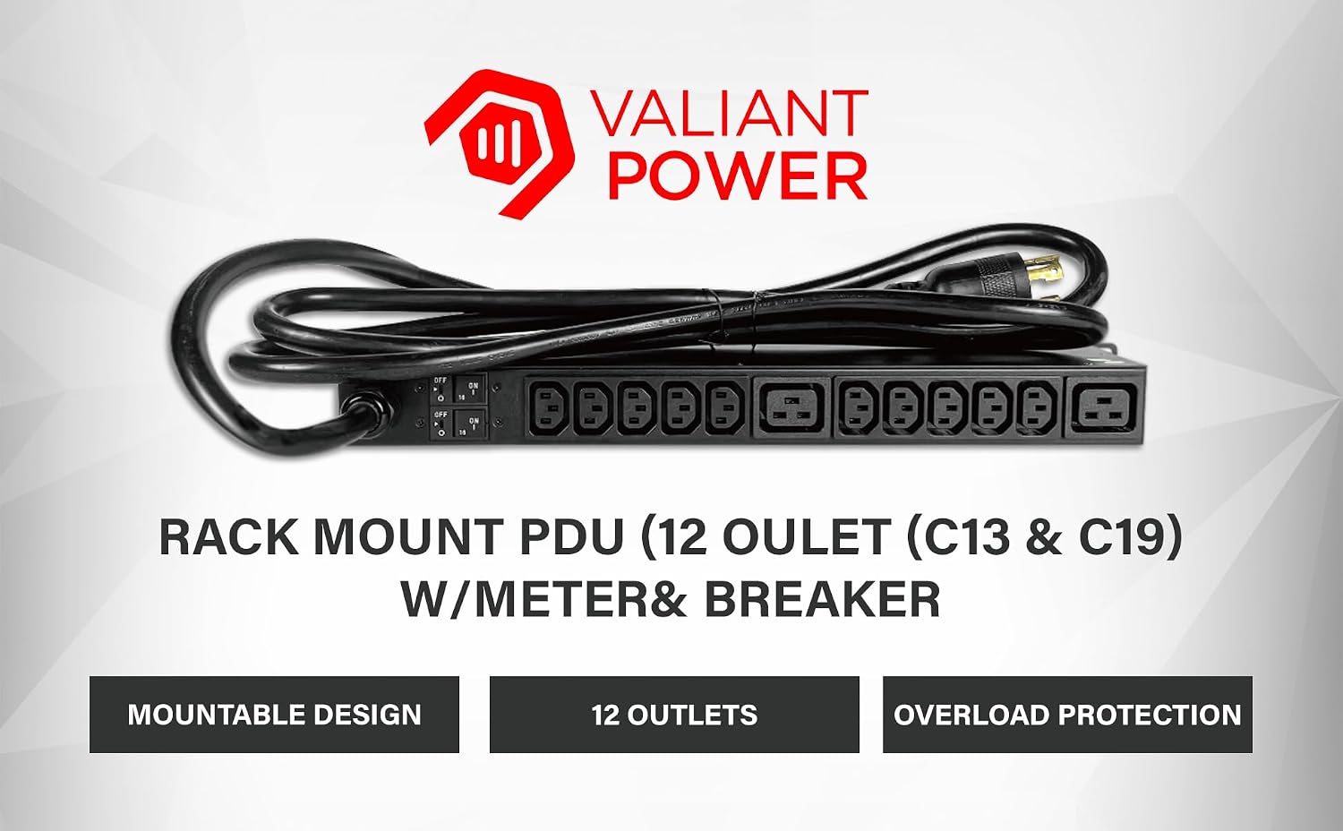 Rack Mount Power Strip - 240V 30A 2C19 & 10 C13 outlets PDU with 20,000 amp Surge Protector, Volt & Amp Meter for