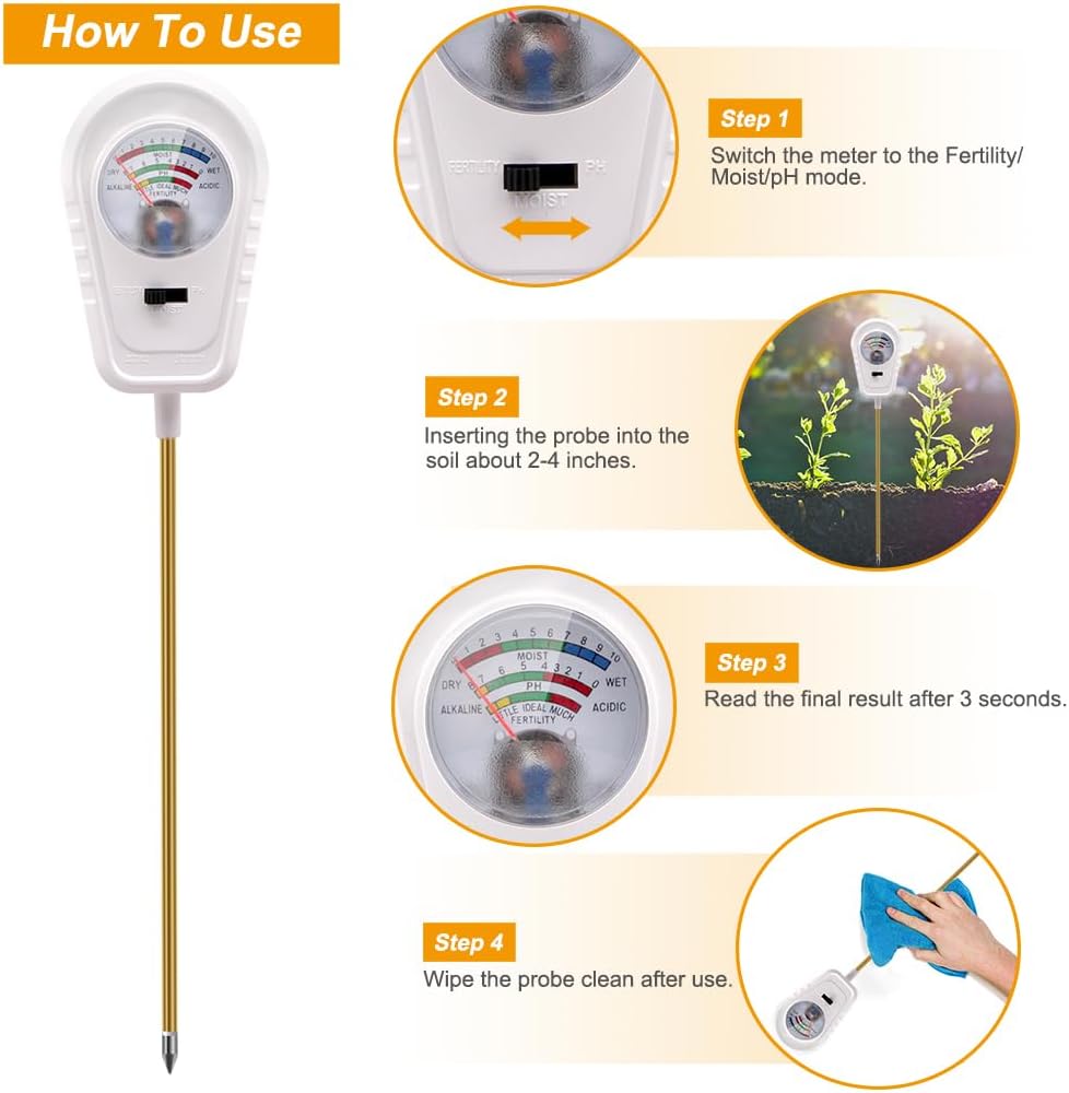 Soil Test Kit 3-in-1, Soil Moisture Meter, Soil PH Meter, Fertility Soil Tester, Soil Tester for Garden, Lawn, Farm