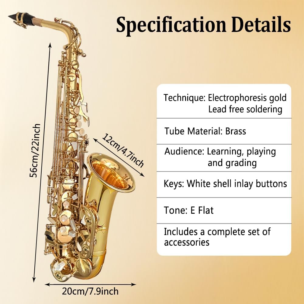 Eb Alto Saxophone For Beginners Adult,Saxophone Student,E Flat Alto Sax Full Kit With Reeds,Pads Cushions,Hard