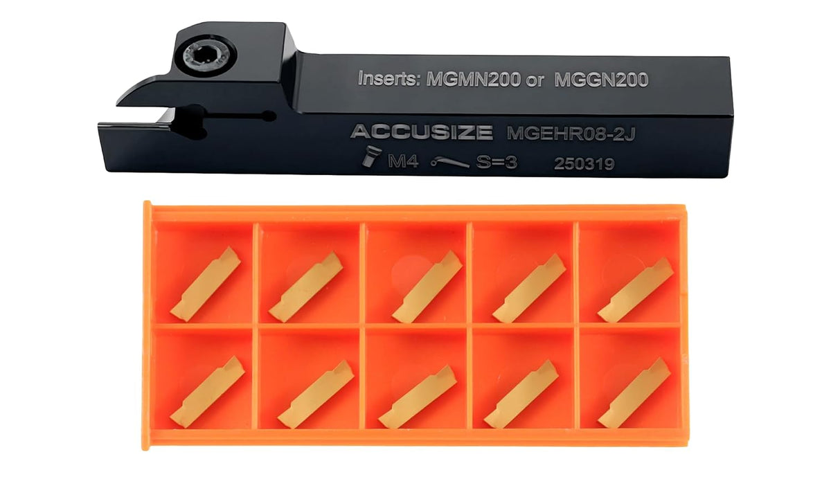 Accusize Cut-Off Tool Holder 1/2 x 1/2 MGEHR08-2J with 10 Inserts