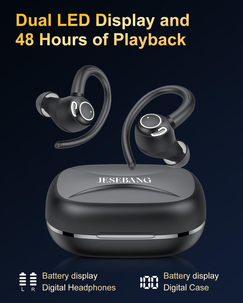 Wireless Earbuds, Bluetooth 5.4 Headphones Sport, Over Ear Buds With ENC Noise Cancelling Mic, 48H, Wireless Earphone