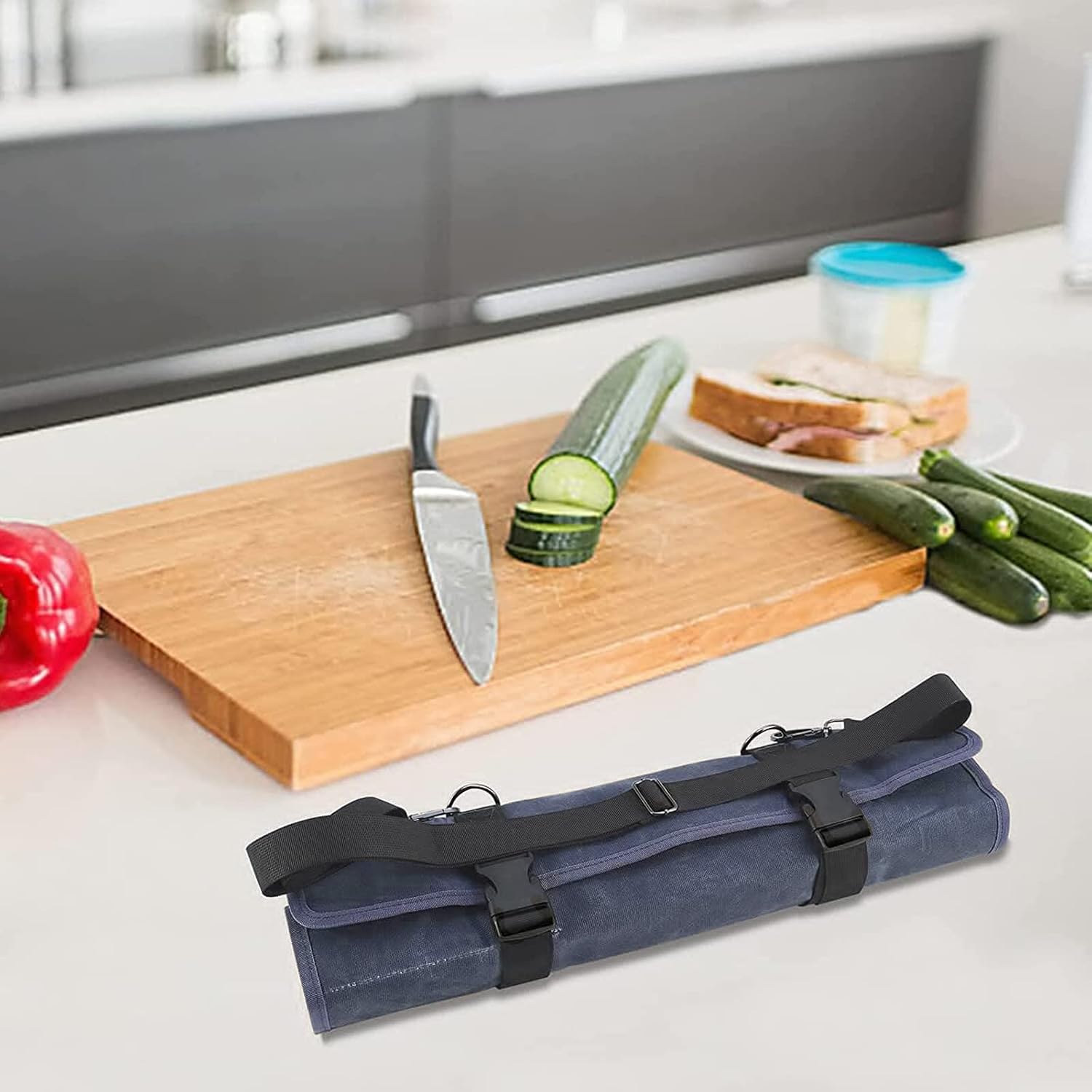 Chef’s Knife Roll Bag,Waxed Canvas Knife Cultery Carrier, Portable Chef Knife Cases,Knife Pouch Holders With 10 Slots