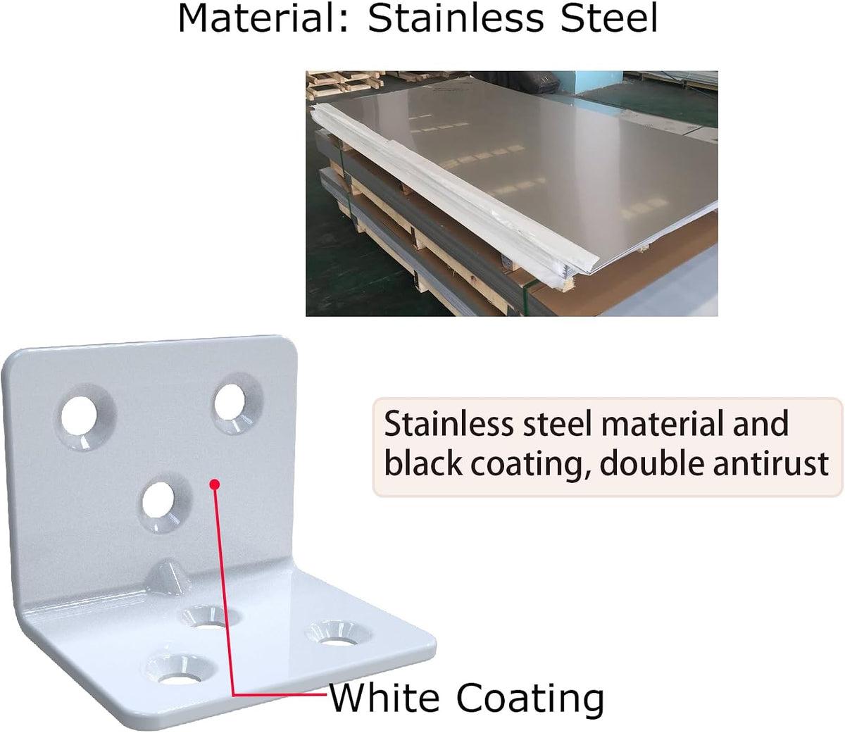 White Stainless Steel Corner Bracket,Joint Right Angle Bracket,L Shape Heavy Duty Metal Corner Brace Hardware