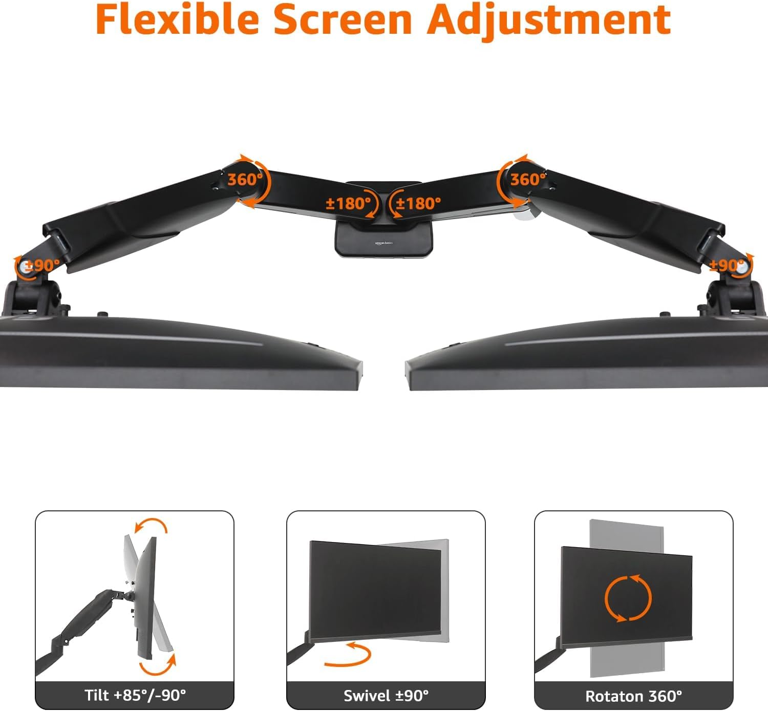 Gas Spring Dual Monitor Arm Desk Mount, Adjustable Tension, Fits 15–27 Inch Monitors, Supports 4.4–15.4 lbs Each Arm