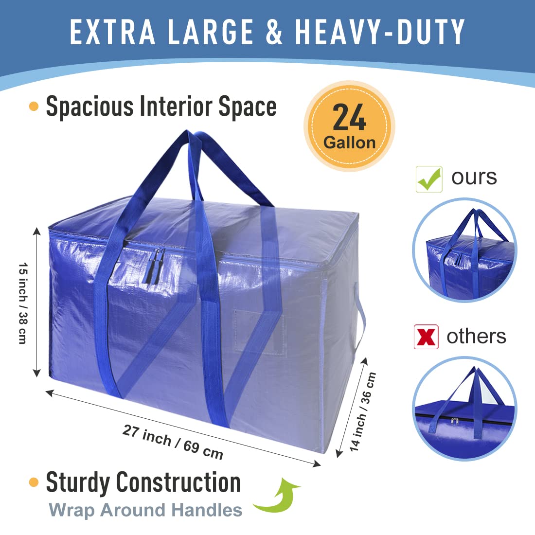Moving Bags Heavy Duty Extra Large Cube Storage Tote for Space Saving, Traveling Organizer, with Zippers & Strong