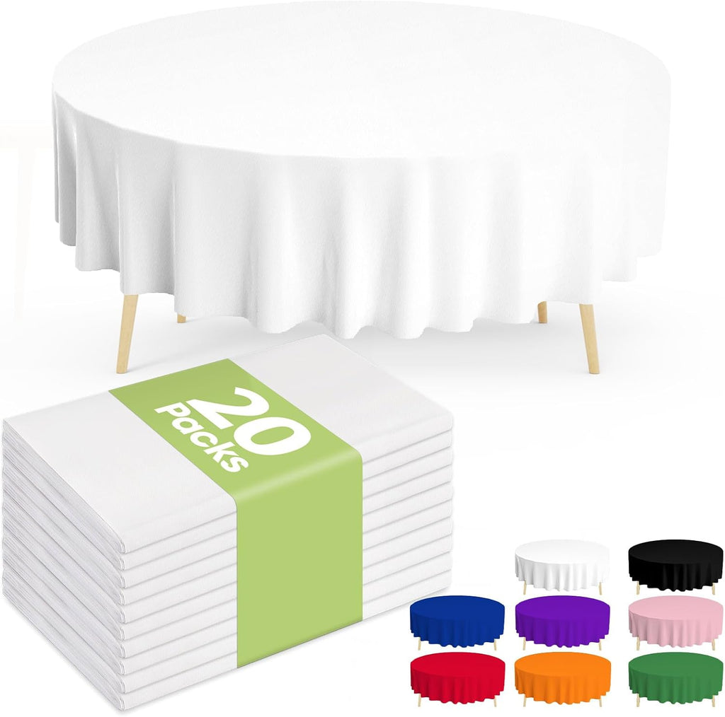 20 Pack White Disposable Plastic Tablecloth 84 Inch Round