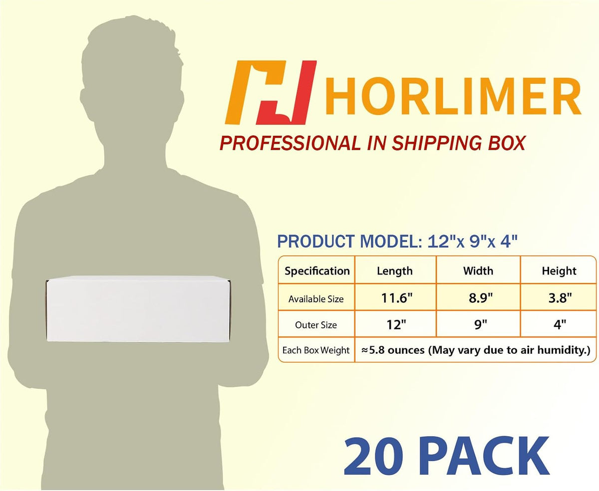 20 Pack 12x9x4 Shipping Boxes, 10 Pack White and 10 Pack Brown Corrugated Cardboard Box for Mailing, Packaging, Small