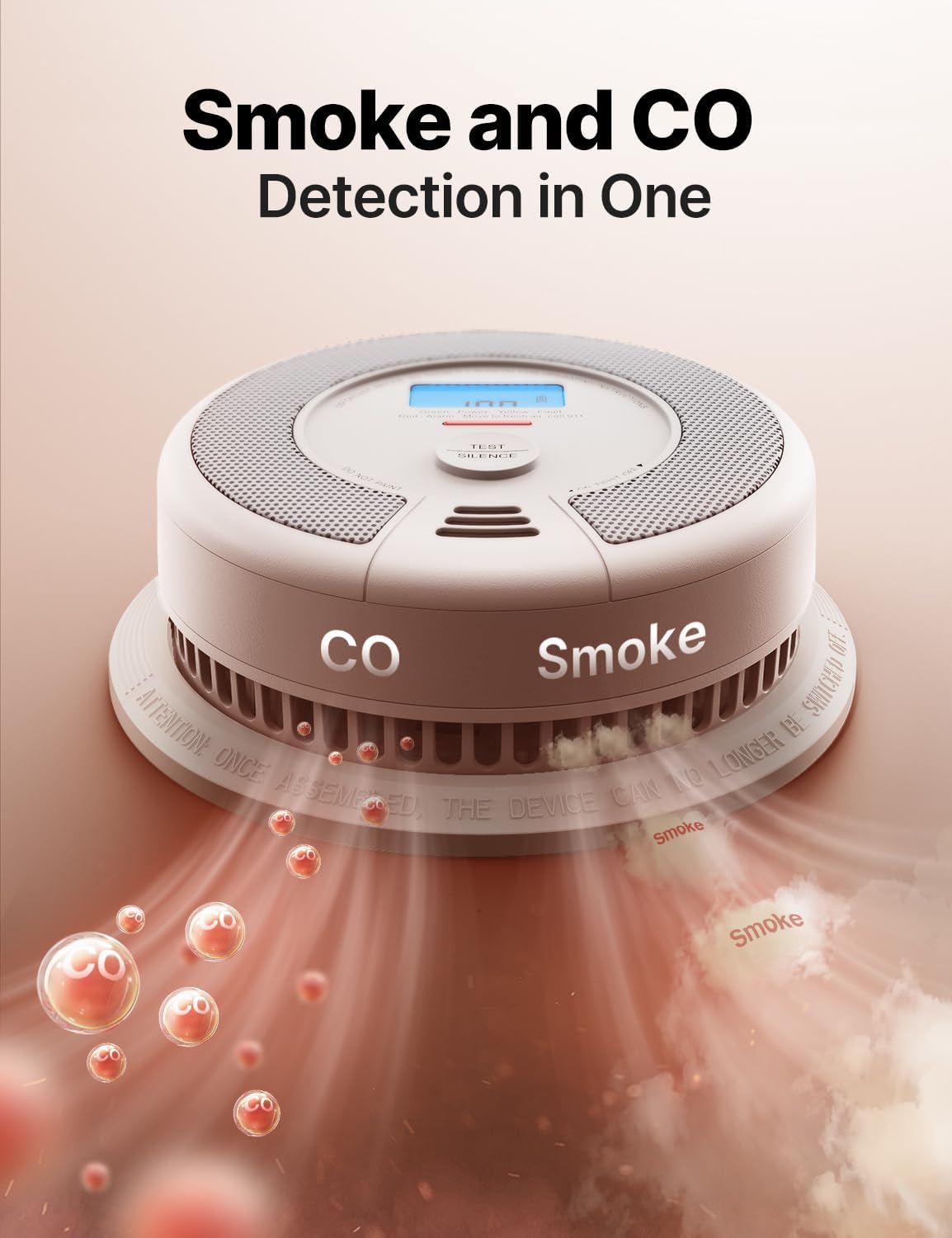 Smoke Detector Carbon Monoxide Alarm Combo, XP0H-SN, 1-Pack | 10-Year Sealed Battery (Not Hardwired), Large 5.7-inch