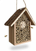 Redwood Mason Bee House - Solitary Bee Hotel & Wooden Pollinator House | Leafcutter Bee Hive with Easy-Hang Jute Rope