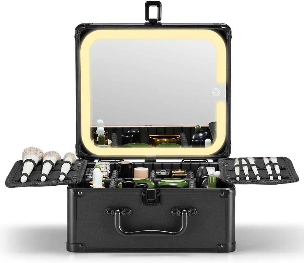 Makeup Box with Detachable Magnetic LED Mirror, Travel Train Case | Makeup Organizer, Cosmetic Travel Bag for Women