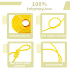 1/4 Inch × 50 FT Yellow Twisted Polypropylene Rope