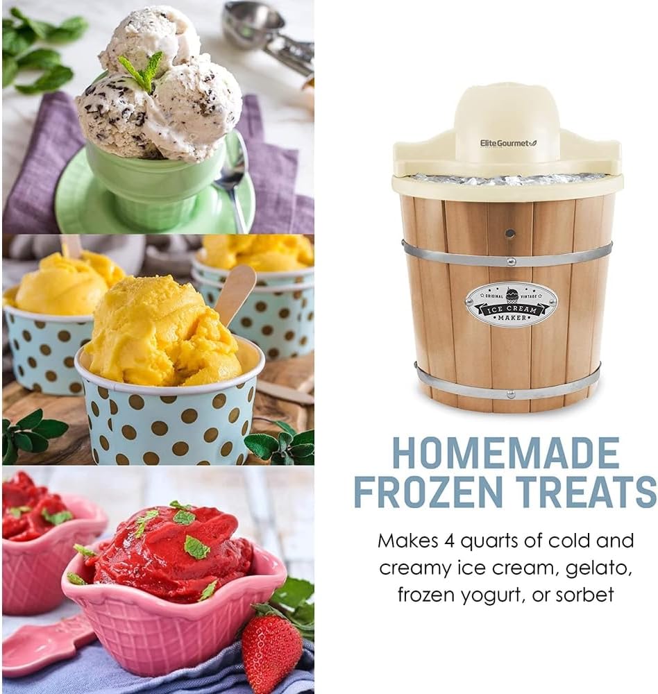 EIM-924L 4Qt Old Fashioned Wood Bucket Ice Cream Maker, Pine