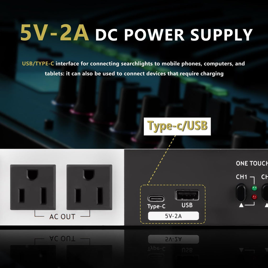 Professional 10 Socket Power Conditioner/Surge Sequencer with USB and Type-C Charger.3300W Rack Mount Audio Power