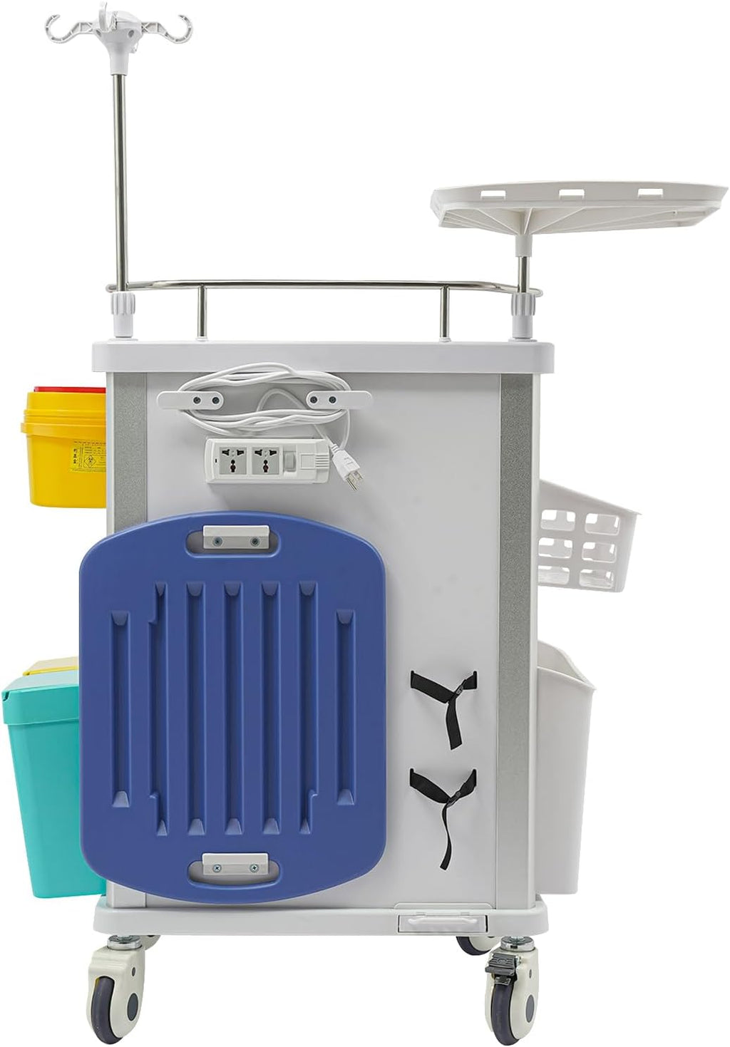Medical Rolling Crash Cart with 5 Drawers, ABS & Aluminum, 176 lbs Capacity, Includes CPR Board, IV Pole & Power