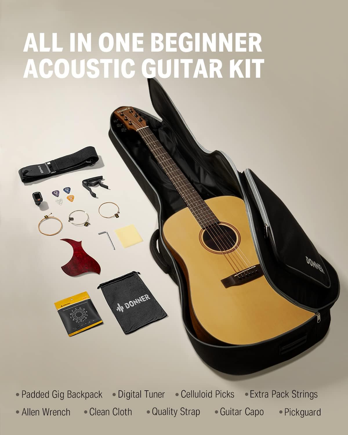 Acoustic Guitar for Beginner Adult Full Size Dreadnought Acustica Guitarra Starter Bundle Kit with Gig Bag Strap