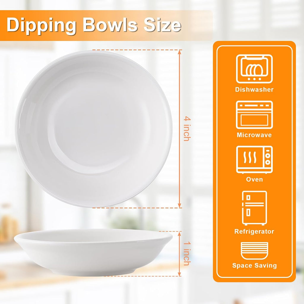 6 Pack Dipping Bowls, 3 OZ Small Ceramic Soy Sauce Dish, White