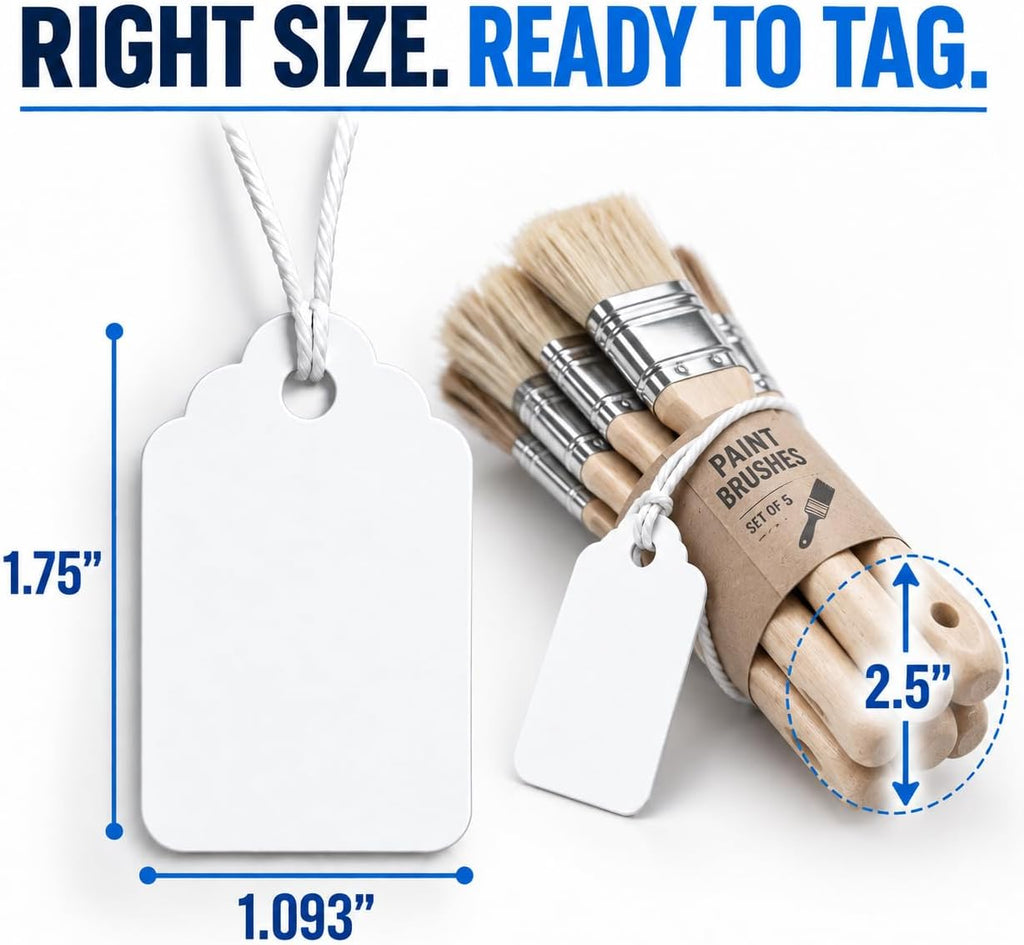 Price Tags with String Attached, 1000 White Tags, 1.75 x 1.09 in