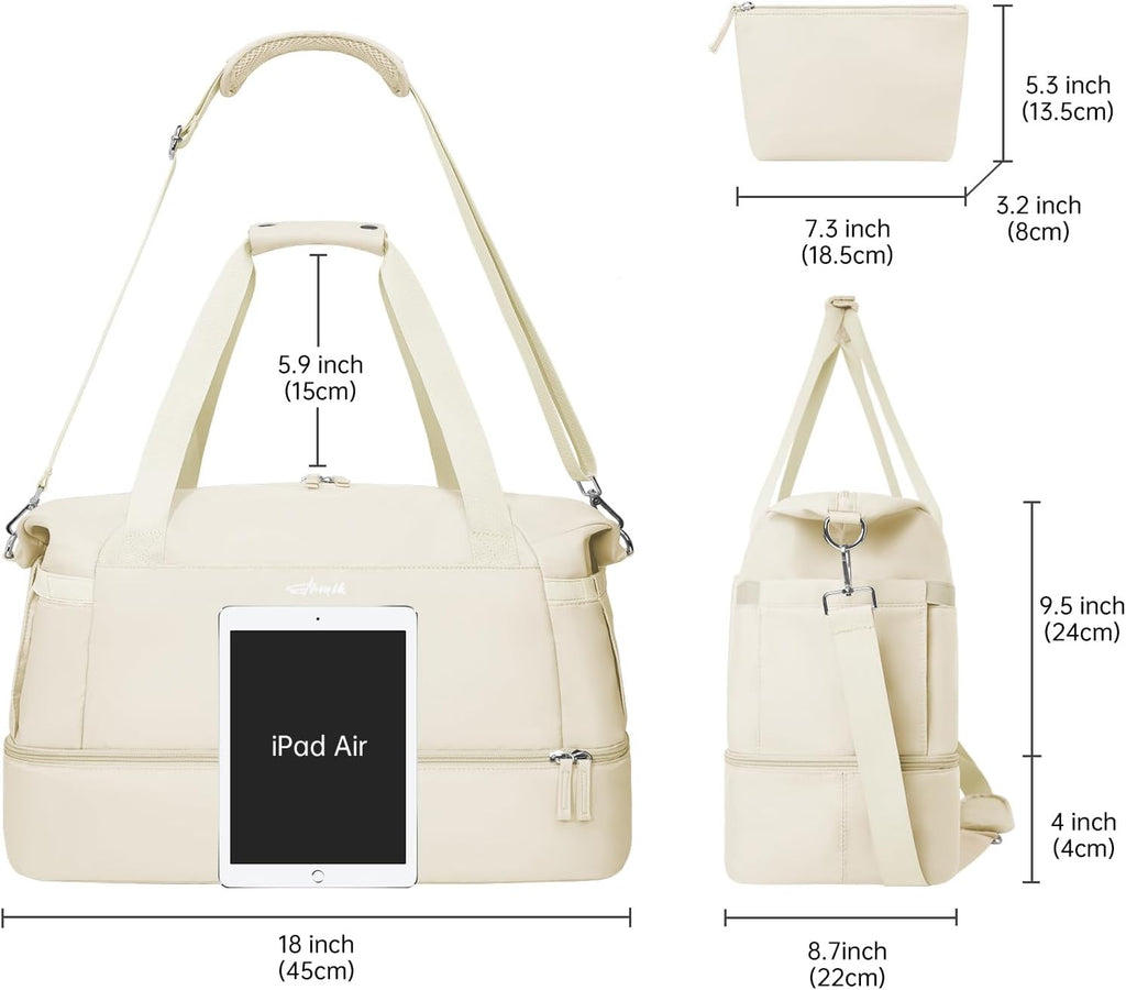 Gym Bag for Women, Personal Item Travel Bag with Shoes Compartment, Weekender Overnight Duffel Bag with Wet Pocket