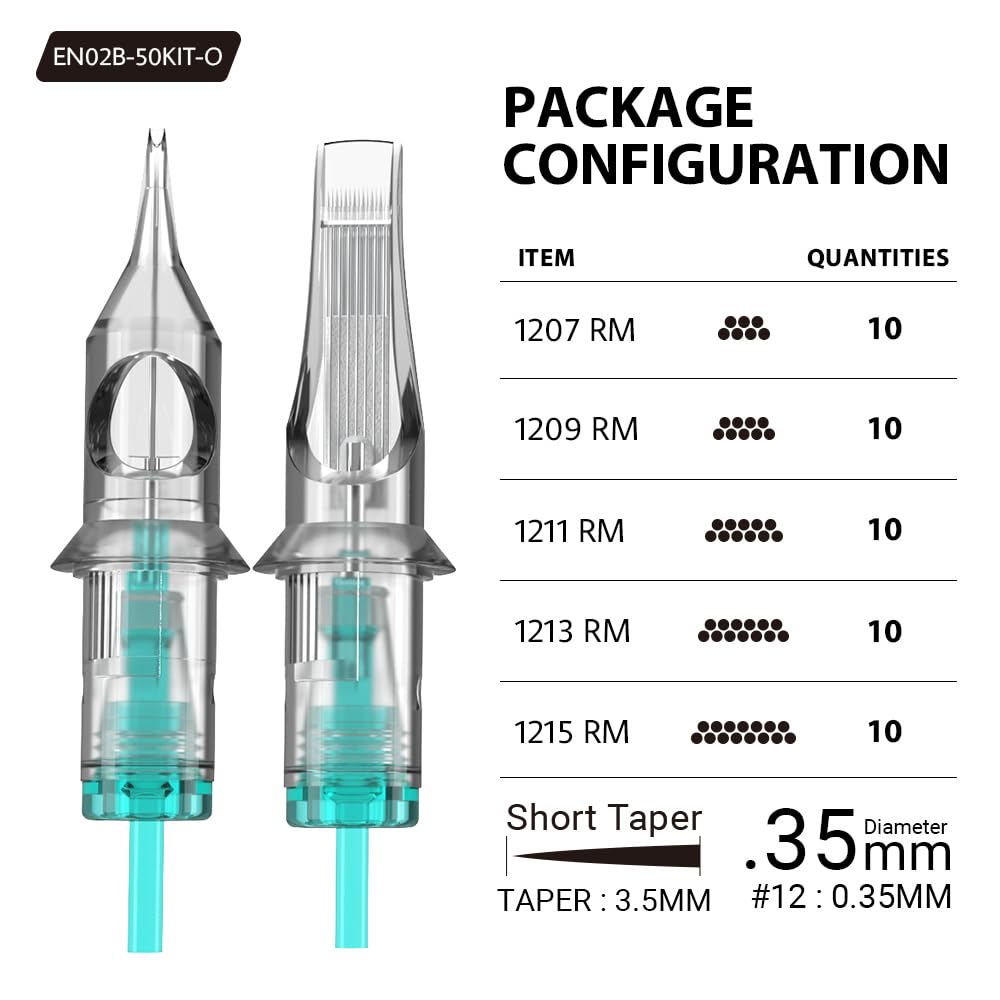 Aquamarine Knight Disposable Tattoo Cartridge Needles Tattoo Cartridges Assorted 50pcs Sizes of Round Magnum