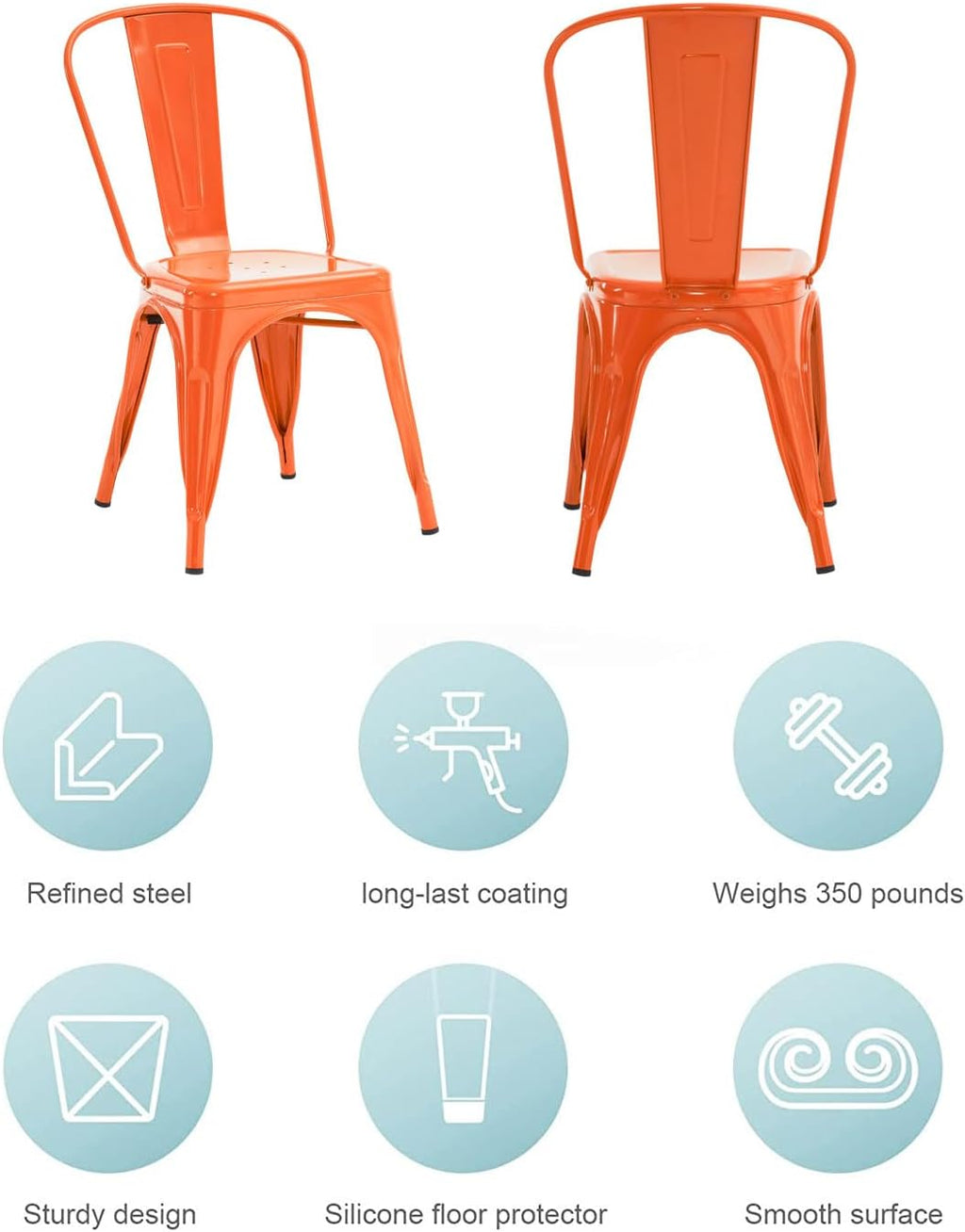 Metal Dining Chair Farmhouse Tolix Style for Kitchen Dining Room Café Restaurant Bistro Patio, 18 Inch, Stackable