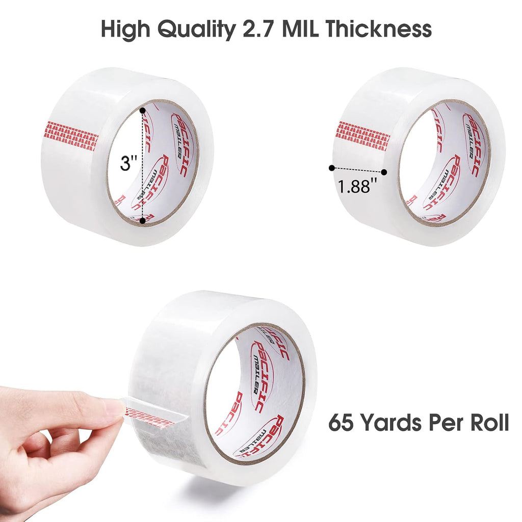 Packing Tape, 1.88 inch Wide x 65 Yards Per Roll, Clear, 2.7MIL Thickness Heavy Duty Packaging Tape Carton Tape for