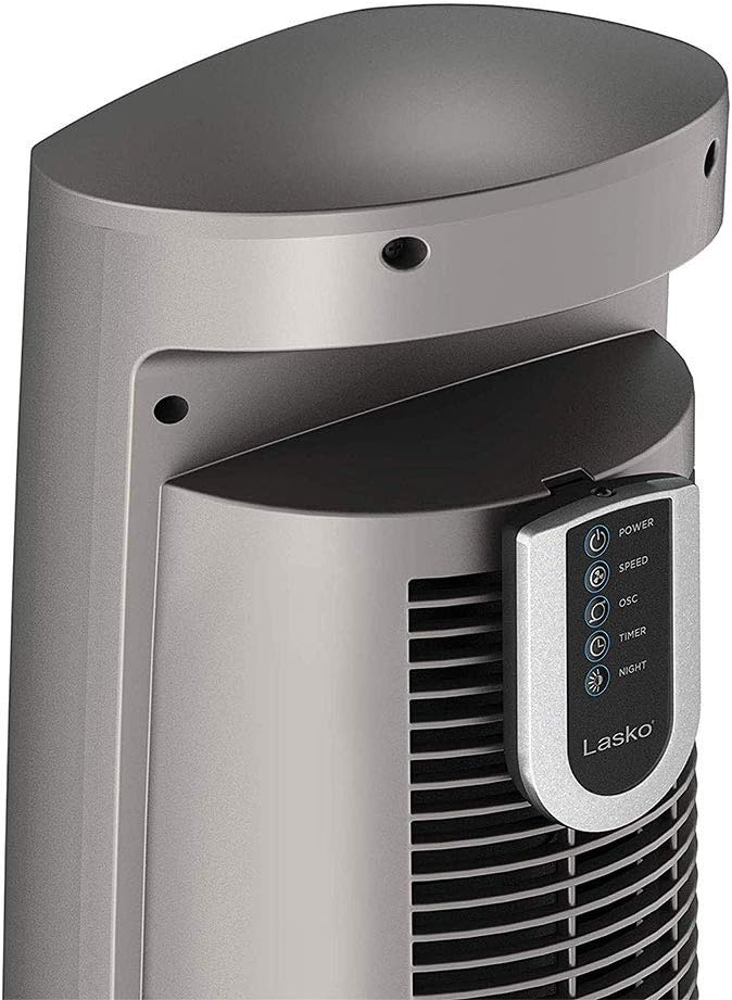 Lasko Oscillating Tower Fan with Remote - 42" Tall – Gray/Woodgrain