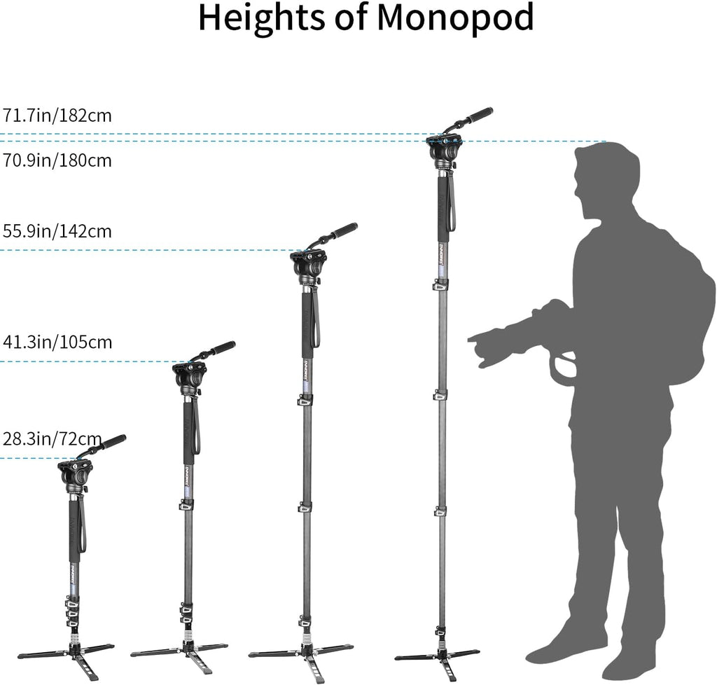 Carbon Fiber Video Monopod Kit-VM70CK Professional Hydraulic Fluid Head Monopod Removeable Multifunctional Travel