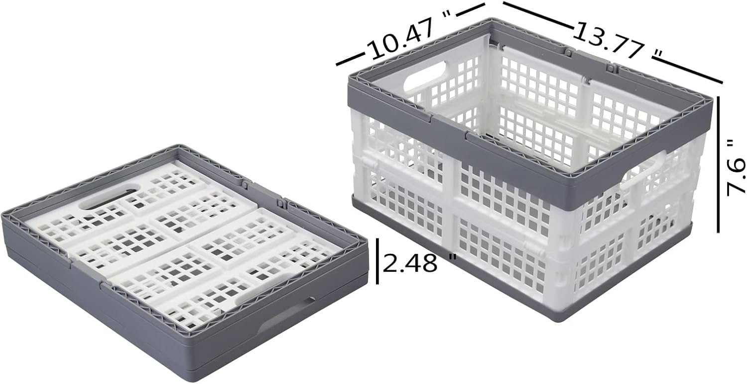 2-Pack Collapsible Crate with Handle, Grocery Shopping Baskets | Collapsible Stackable Grocery Crates with Handles