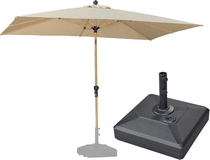 6.5' x 10' Outdoor Umbrella with Base Patio Umbrella Rectangular Outdoor Table Umbrella with Push Button Tilt & Crank