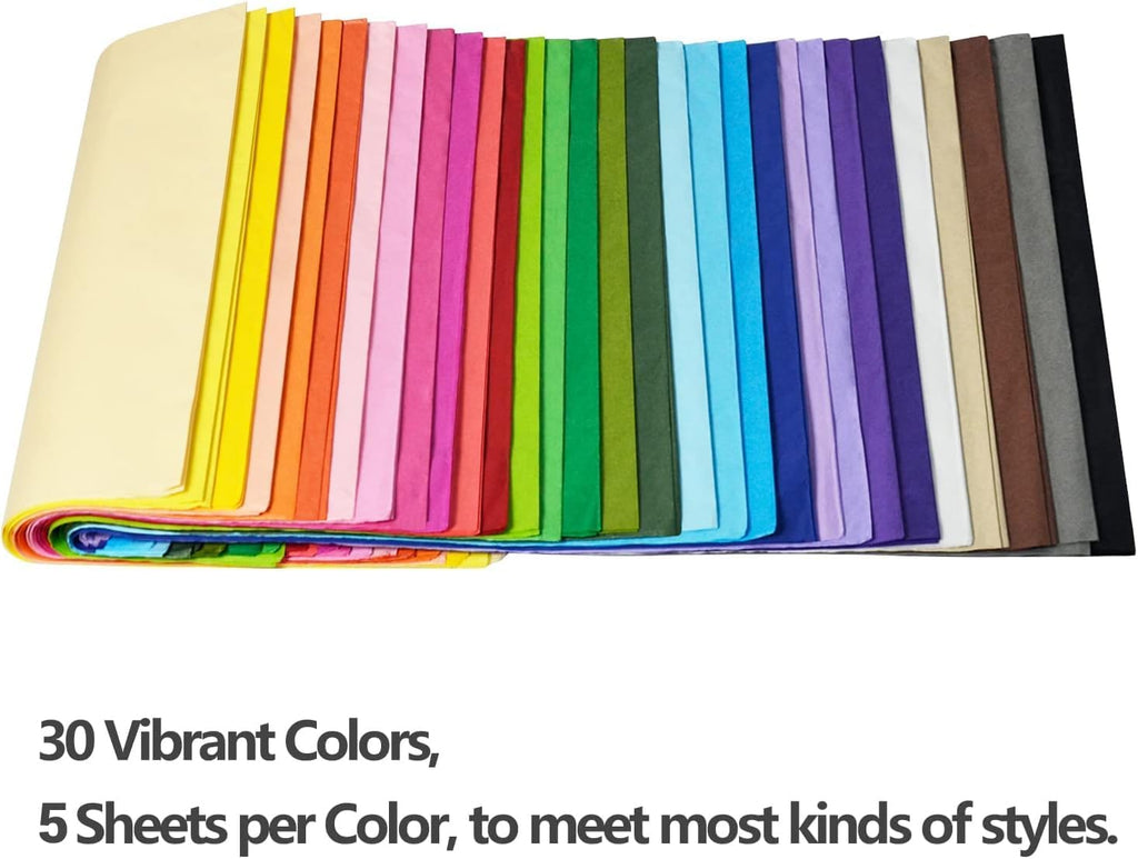 150 Sheets 20 x 26 Tissue Paper for Gift Bags 30 Rainbow Colors