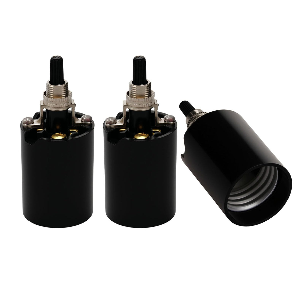 E26 Light Socket, Phenolic (Bakelite) Medium Base E26 Fixture Socket W/Bottom Turn Knob (3, Keyless)