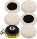 Wool Cutting Pad, Wool Buffing Polishing Pad Set, SPTA 7Pcs 3Inch (80mm) Buffing Wheel for Drill Lambs Wool Hook and
