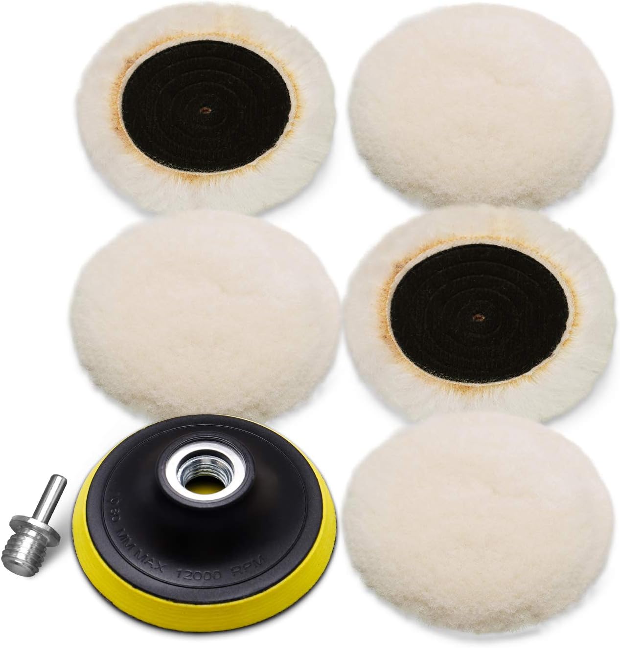 Wool Cutting Pad, Wool Buffing Polishing Pad Set, SPTA 7Pcs 3Inch (80mm) Buffing Wheel for Drill Lambs Wool Hook and