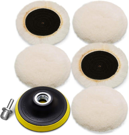 Wool Cutting Pad, Wool Buffing Polishing Pad Set, SPTA 7Pcs 3Inch (80mm) Buffing Wheel for Drill Lambs Wool Hook and