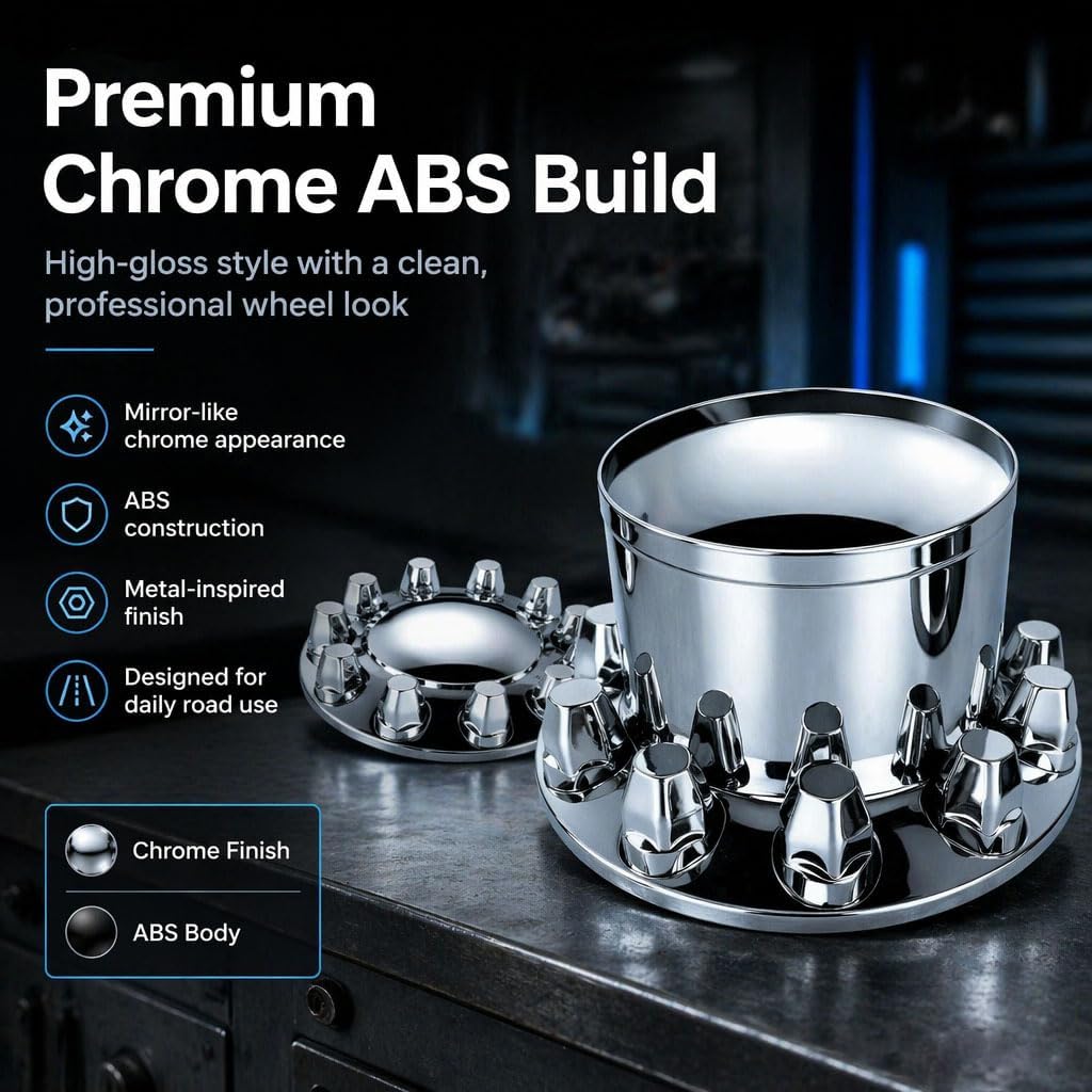 Dome Chrome ABS Hubcaps for Semi Trucks Axle Wheel Cover Kits 2 Rront 4 Rear with 33mm Thread on Lug Nut Covers and