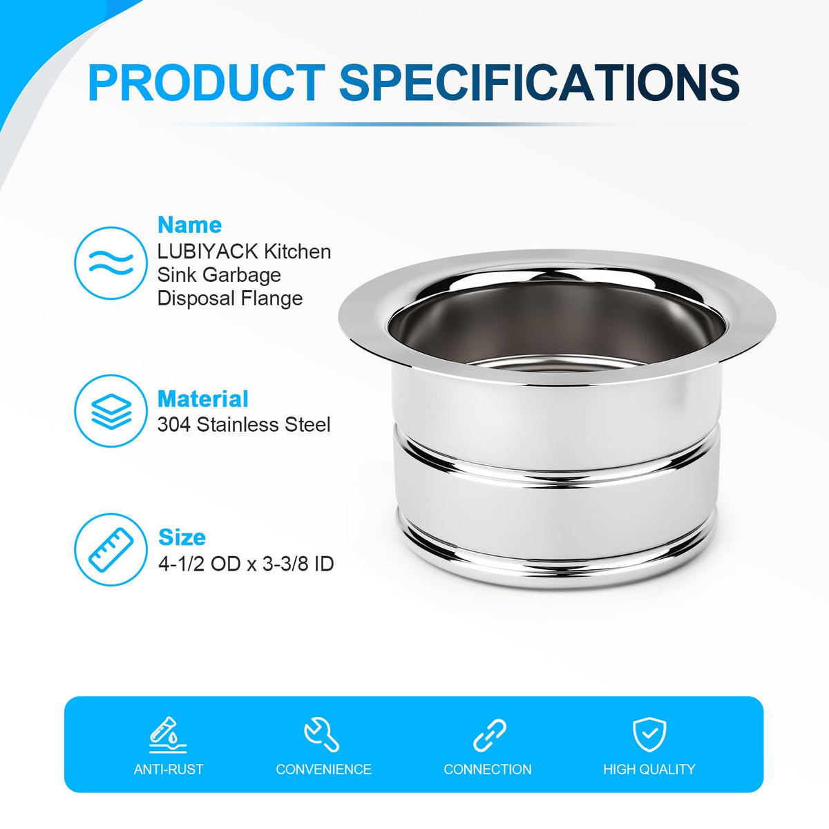 LUBIYACK 2PCS SS Deep Garbage Disposal Flange Fit 3-1/8" Drain Hole