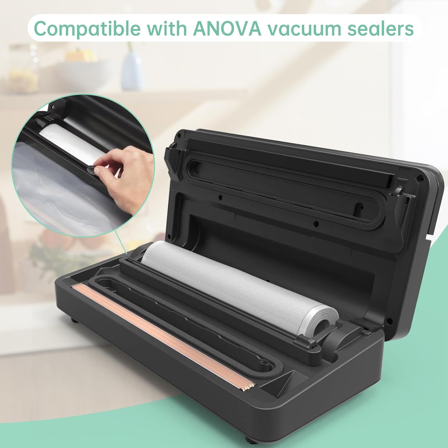 Vacuum Sealer Rolls Bags Compatible with Anova Culinary Vacuum Sealer Machine, 2 Packs 11" x 16.4' Commercial Grade