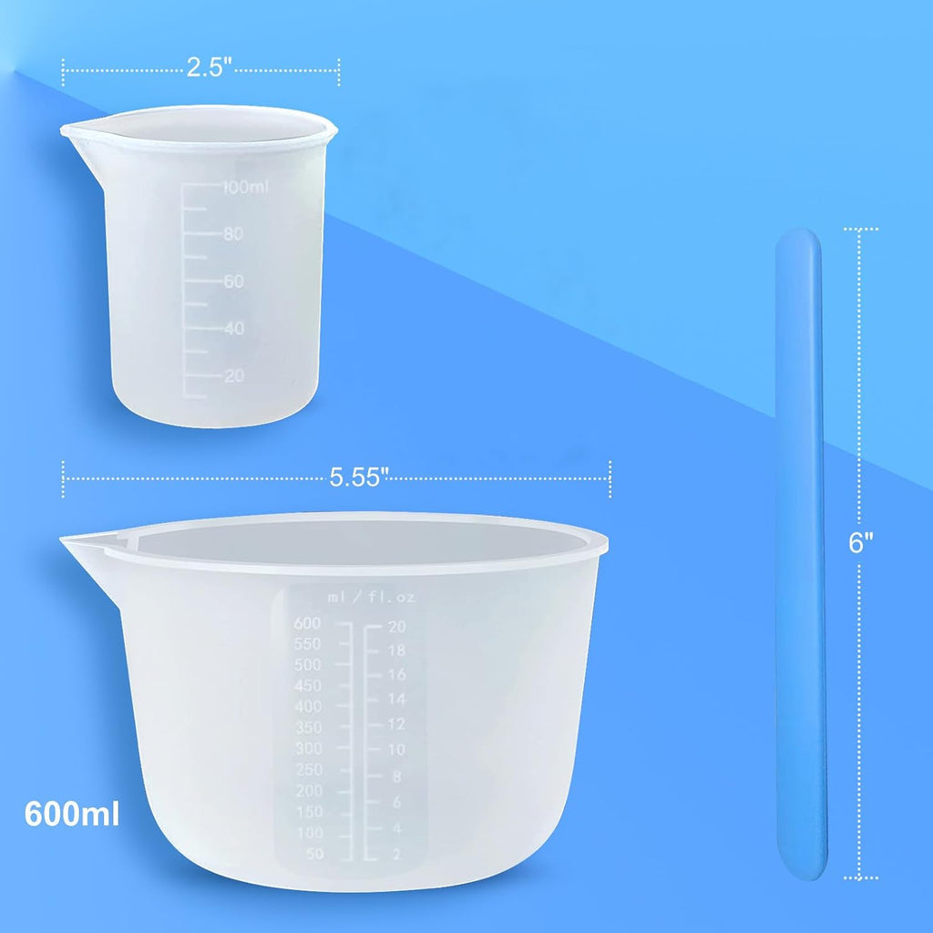 Silicone Measuring Cups for Epoxy Resin, Reusable Mixing Cups, Melt Stir Squeeze & Pour Measuring Cups Easy Clean for