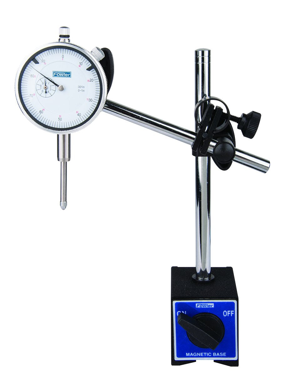 Fowler 52-585-125-0, Fine Adjust Mag Base with ADG White Dial Indicator Set