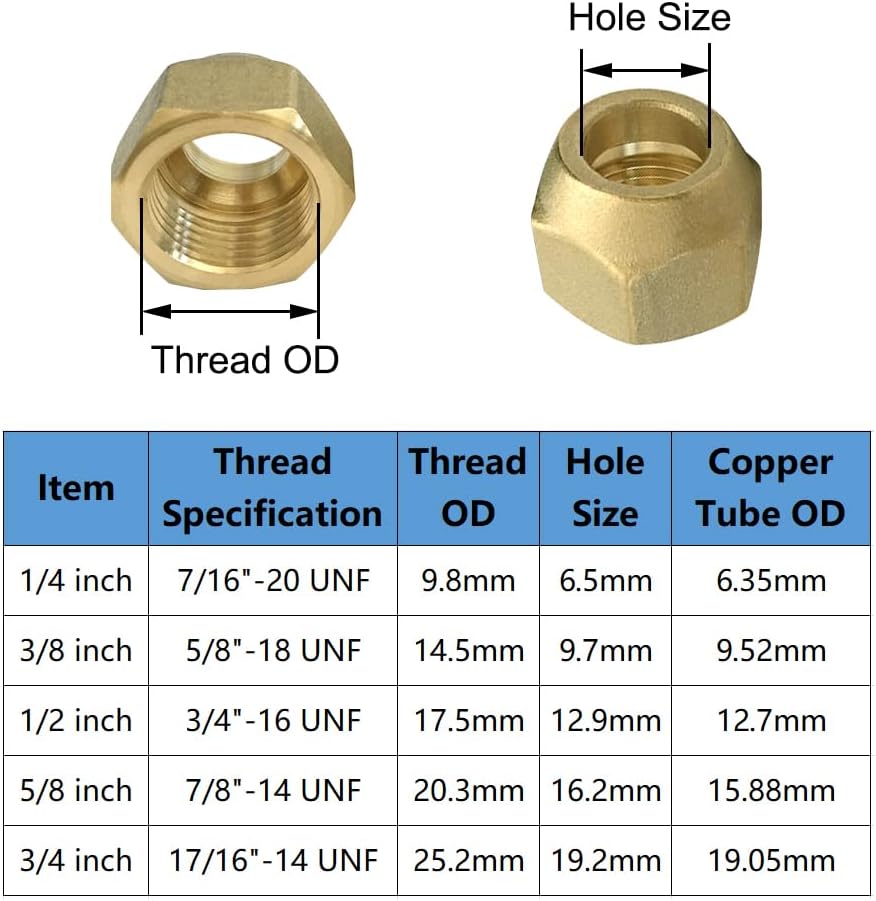 Joywayus 5 Pack Brass 3/8" Flare Nut SAE 45 Degree Flare Tube Fitting