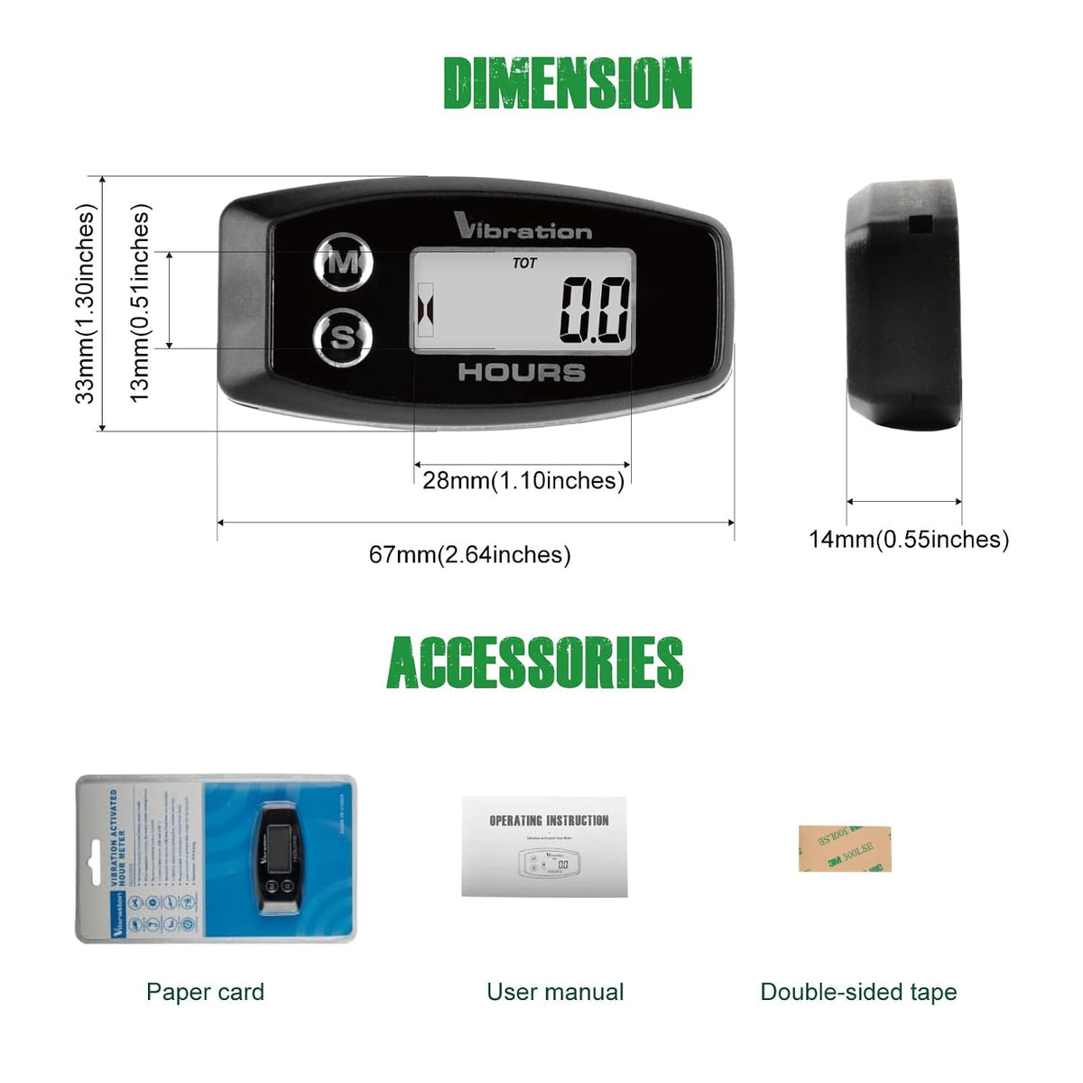 YOOREAL Vibration Hour Meter,User Shutdown Waterproof IP67