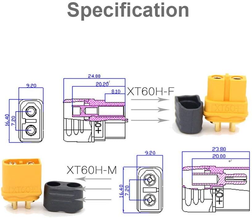MCIGICM 10 Pair XT60H (XT60 Upgrade) Male Female Bullet Connectors Plugs