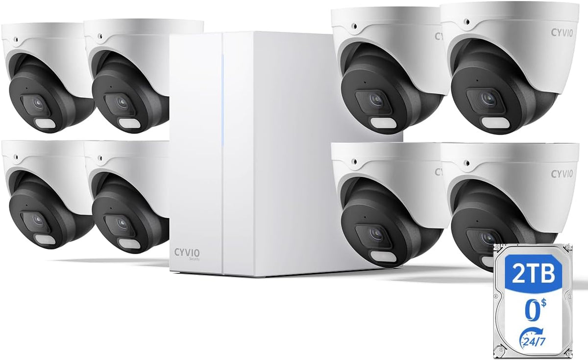 4K PoE Turret Camera System, Metal Housing, 2TB HDD NVR, 8-Cam Kit