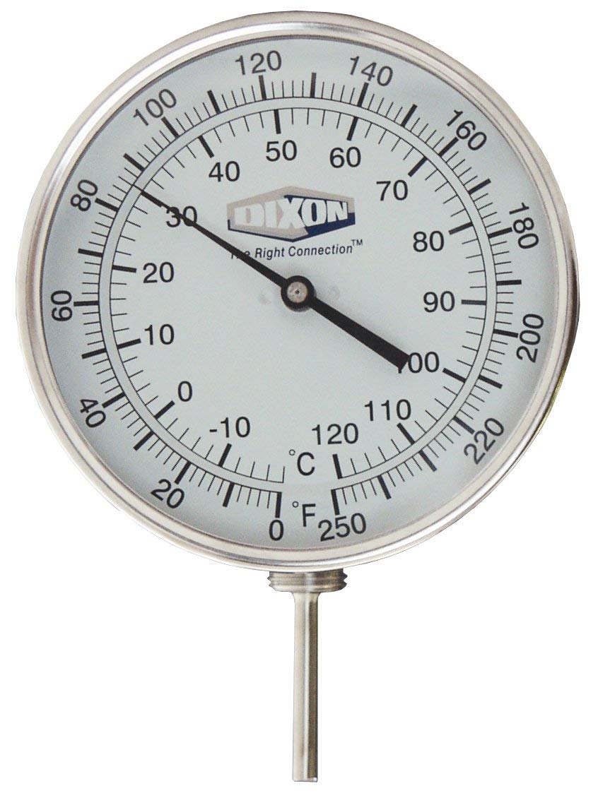 Dixon 52040104 Model 52 Bi-Metal Thermometer Adjustable Angle, 5" Face, 4" Stem
