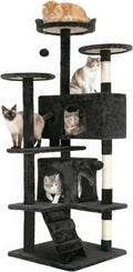 54" Cat Tree Tower | Dark Gray | Multi-Level Indoor Activity Center with Sisal Scratching Posts, Condos, Plush