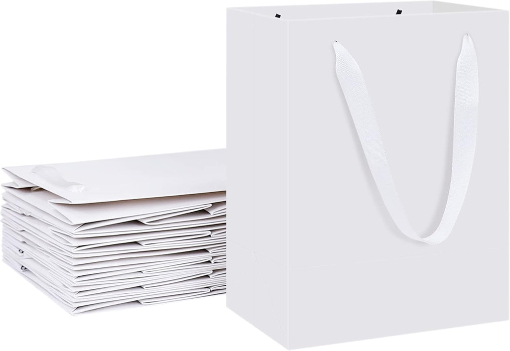 Medium White Gift Bags, 12 Pack, 8x5x10 IN