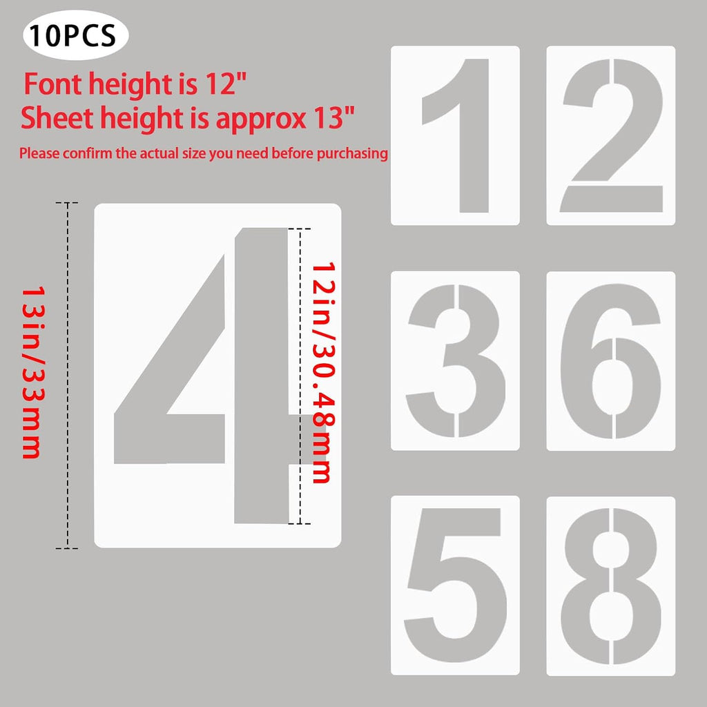 12-Inch Large Number Stencils Kit - Reusable Plastic Address Number Painting Templates for Mailbox Signs, Road