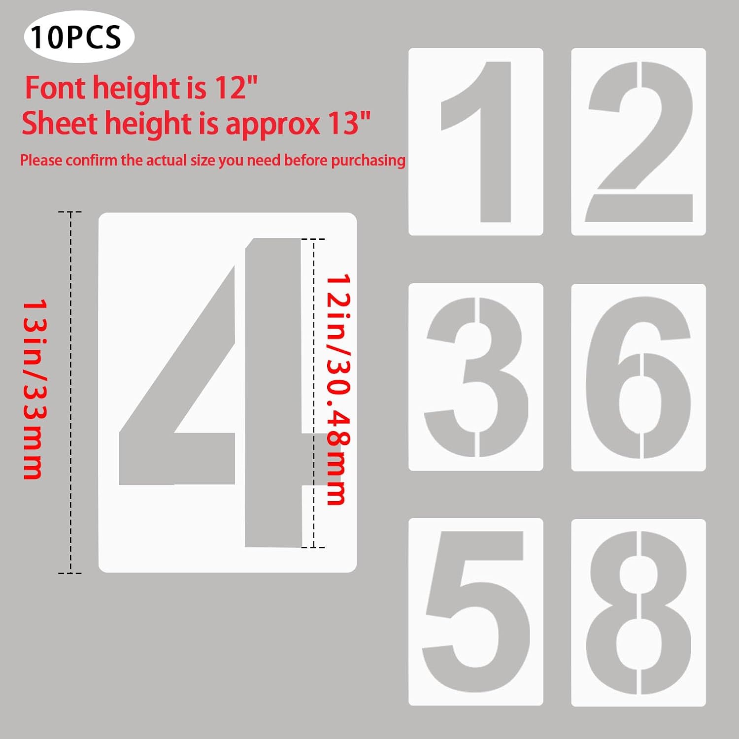12-Inch Large Number Stencils Kit - Reusable Plastic Address Number Painting Templates for Mailbox Signs, Road