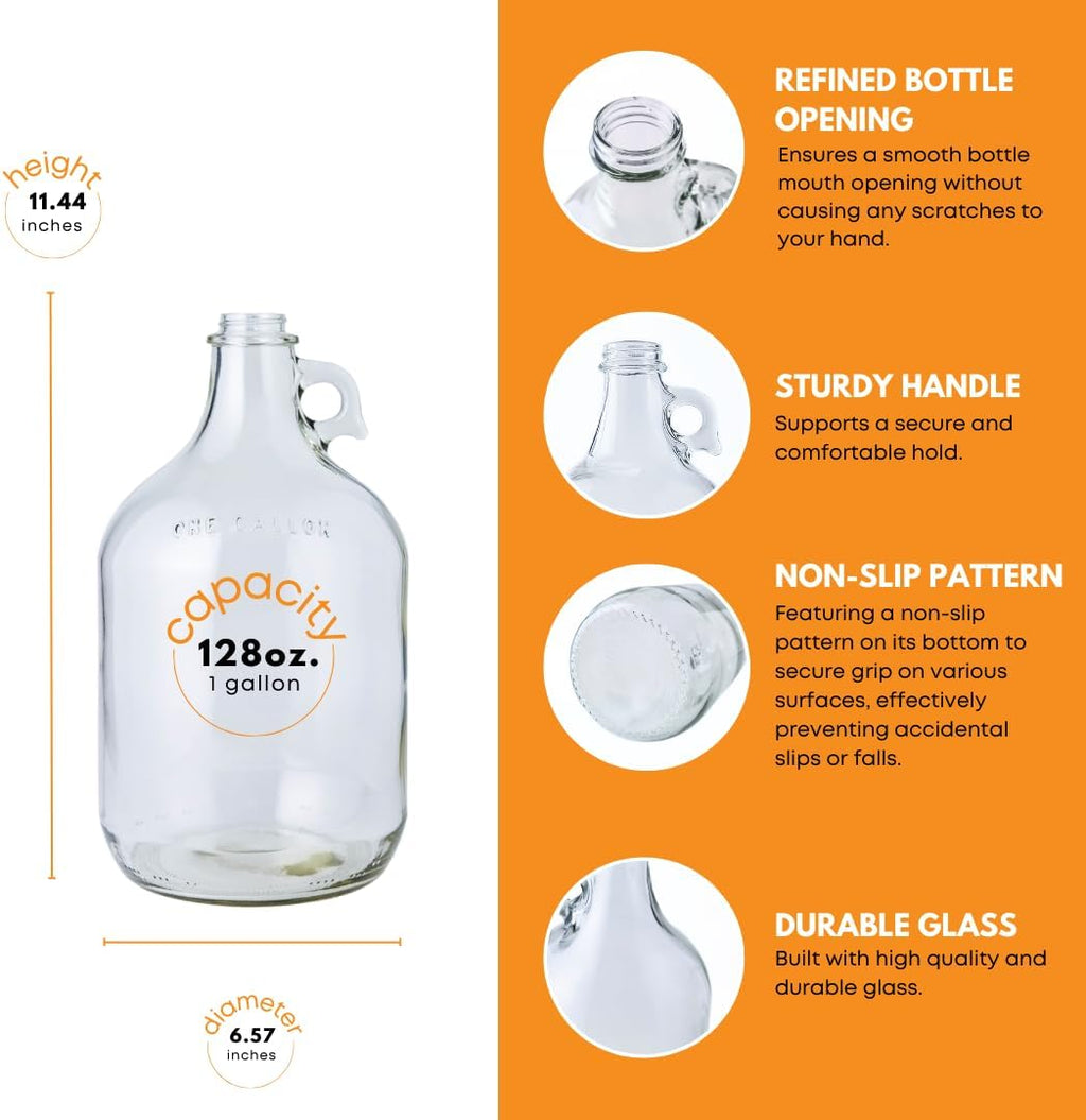 1 Gallon Glass Jug with Airlock with a #6 Rubber Bung and Polyseal Cap | Clear Fermentation Jug for beer, wine